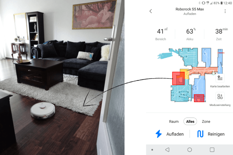 Sperrzone wurde in der Karte für den Hochflor-Teppich eingezeichnet.
